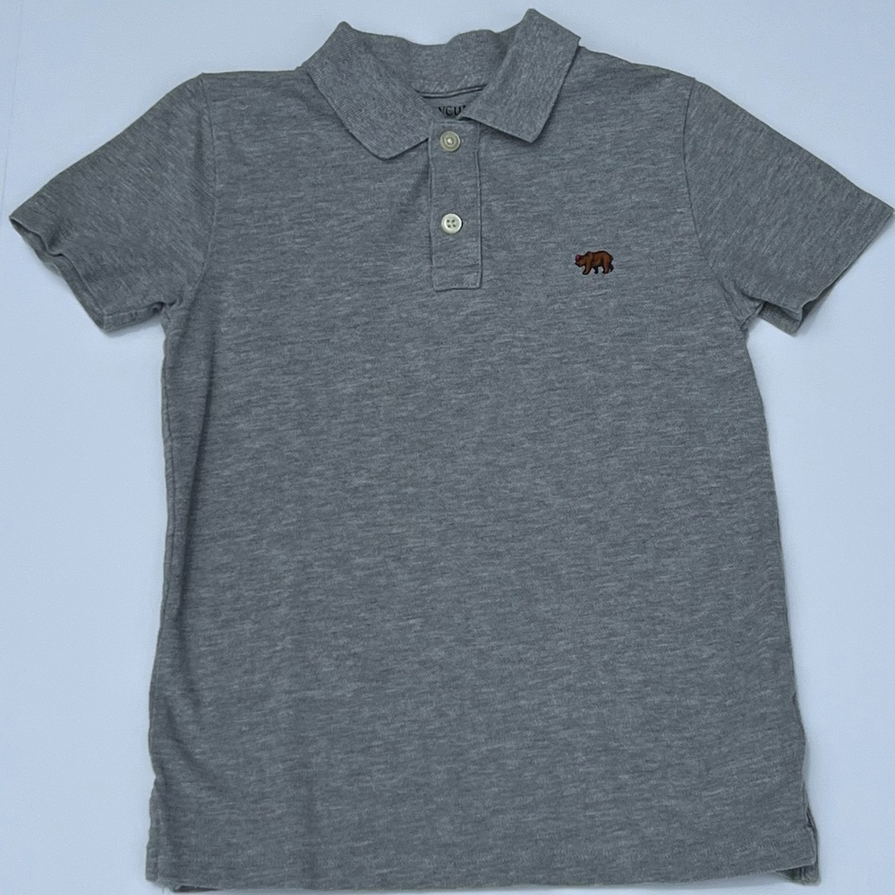 Crewcuts J Crew Critter Polo, Size 6-7, Heather Gray with Bear in Baseball Cap